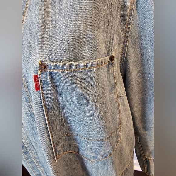 Levi's Vintage Y2K Women's Size Large Denim Chore Jacket Longline Snap Front - Picture 3 of 13